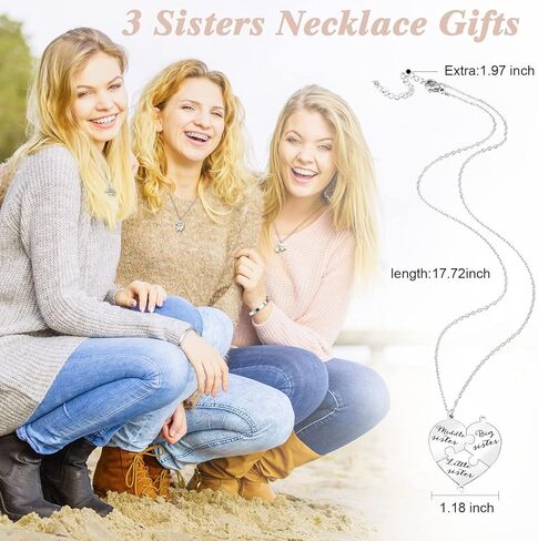 3 Sisters Gift Bracelets Matching Heart Necklaces Gift Jewelry for 3 Sisters Big Middle Little Sisters Heart Necklace Sister Christmas Gifts Set in Saudi Arabia