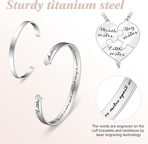 3 Sisters Gift Bracelets Matching Heart Necklaces Gift Jewelry for 3 Sisters Big Middle Little Sisters Heart Necklace Sister Christmas Gifts Set in Saudi Arabia