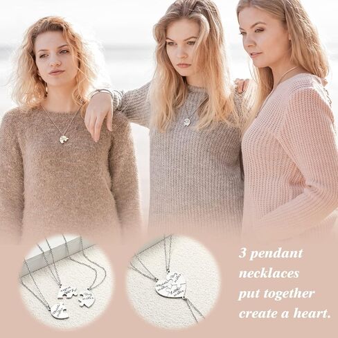 3 Sisters Gift Bracelets Matching Heart Necklaces Gift Jewelry for 3 Sisters Big Middle Little Sisters Heart Necklace Sister Christmas Gifts Set in Saudi Arabia