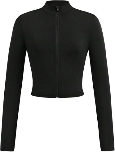 Girl's Long Sleeve Shirts Slim Fit Full Zip Up Jacket Mock Neck Tops Athletic Sports Fall Tops in Saudi Arabia