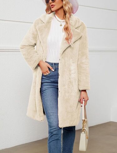 Women's Faux Fur Coat Fuzzy Warm Winter Long Fur Jackets Outerwear with Pockets Overcoat in Saudi Arabia