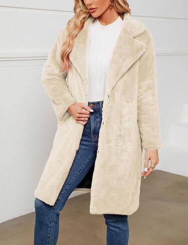 Women's Faux Fur Coat Fuzzy Warm Winter Long Fur Jackets Outerwear with Pockets Overcoat in Saudi Arabia