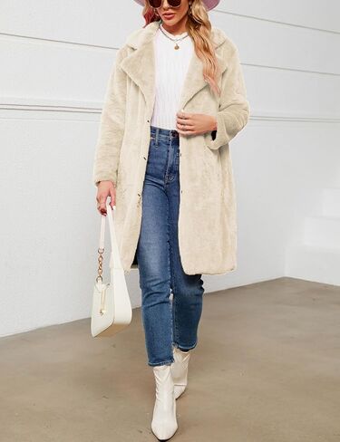 Women's Faux Fur Coat Fuzzy Warm Winter Long Fur Jackets Outerwear with Pockets Overcoat in Saudi Arabia