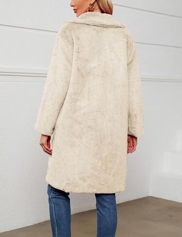 Women's Faux Fur Coat Fuzzy Warm Winter Long Fur Jackets Outerwear with Pockets Overcoat in Saudi Arabia