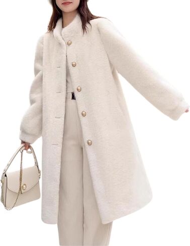 Long Winter Jackets for Women – Mid Length Button Front Warm Faux Fur Winter Coats for Women in Saudi Arabia