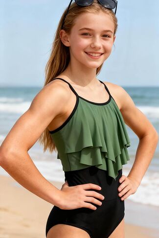 TUONROAD Girls Swimsuit One Piece Bathing Suit for Girls Tiered Ruffled Adjustable Straps Padded Bikini Swimwear 9-16y in Saudi Arabia
