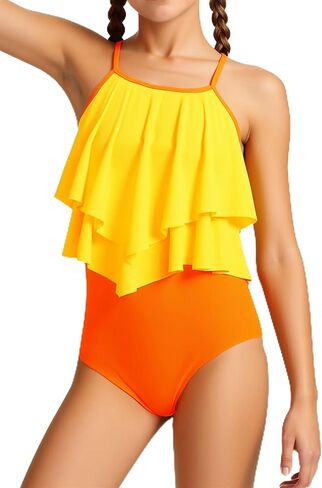 TUONROAD Girls Swimsuit One Piece Bathing Suit for Girls Tiered Ruffled Adjustable Straps Padded Bikini Swimwear 9-16y in Saudi Arabia