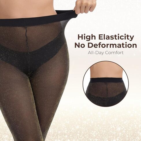 Women's Sparkly Metallic Shimmer Tights - 20D Glitter Pantyhose, 2 Pairs (Black/Gold & Black/Silver) in Saudi Arabia