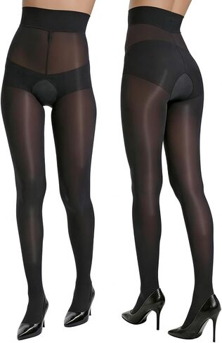 Shiny Sheer Tights Open Crotch Pantyhose for Women High Waist Oil Shimmery Stockings Silky Nylons 2 Pairs in Saudi Arabia