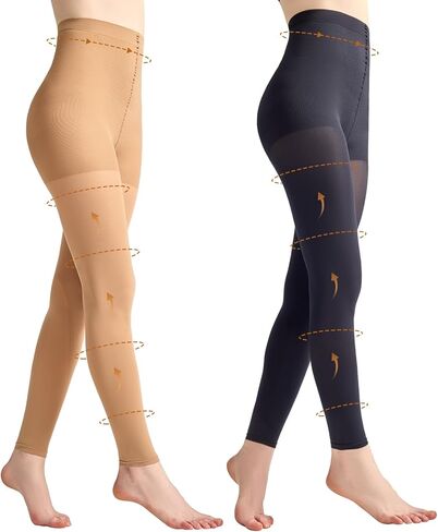 Yilanmy 2 Pairs Footless Compression Tights for Women, 80D Semi Opaque 10-15 mmHg High Waist Support Pantyhose in Saudi Arabia