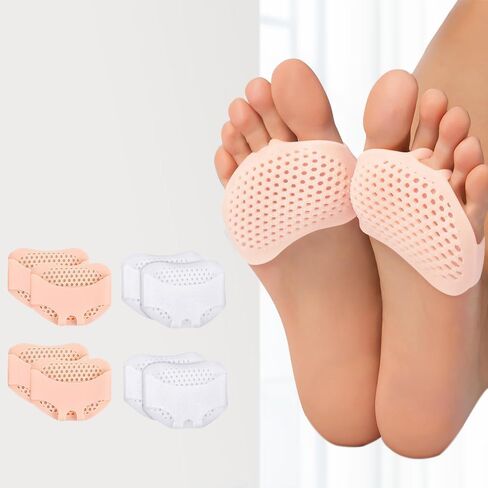 4-Pack Skin Tone Pink Metatarsal Foot Pads for Pain Relief, Soft Gel Reusable Breathable Sleeves, Forefoot Cushions for Women & Men, Shoe Supports in Saudi Arabia