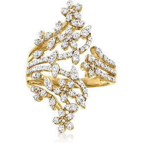 Ross-Simons 0.50 ct. t.w. Diamond Flower Bypass Ring in 18kt Gold Over Sterling in Saudi Arabia