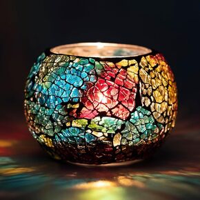 Colorful Mosaic Glass Tea Light Holders,Handmade Romantic Tealight Holders for Make Essential Oil Diffuser,Candle Lamp for Christmas, Wedding, Birthday Table Decor,Valentine's Day Gift in Saudi Arabia