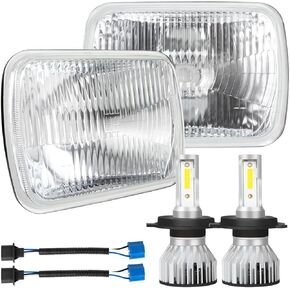 7X6 Inch H6054 Glass Square Headlight Housing + H4/9003 High Low Beam Bulbs for Cars,Truck and Van,Halogen Sealed High Low Dual Beam,OEM Style Original Classic Look Conversion Assembly Pair Kit in Kuwait