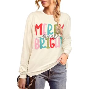 عيد ميلاد سعيد بلوزات المرأة جولي Crewneck البلوز العلوي الشنيل التصحيح شريط رسالة مطبوعة هدايا عيد الميلاد الأعلى in Kuwait