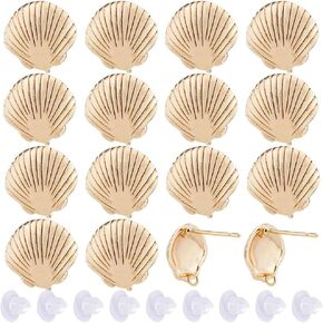 SUNNYCLUE 1 Box 16Pcs Real 18K Gold Plated Stud Earrings Cowrie Shell Earring Studs with Loop 20Pcs Plastic Ear Backs Stud Earring Findings for Jewelry Making Earrings Supplies DIY Craft Handmade in Kuwait