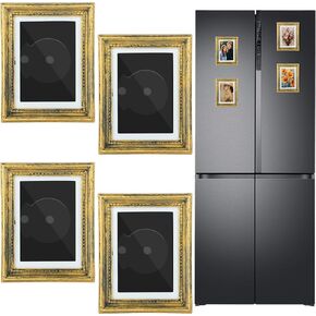 Magnetic Photo Frames for Refrigerator 4 Pcs,Vintage Mini Fridge Magnets Picture Frame 3.54 x 2.75 Inch(Gold) in Saudi Arabia