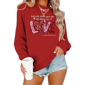 Valentine Day Sweatshirt for Women Romantic Love Print Sweater Valentine Love Heart Graphic Casual Long Sleeve Tops in Kuwait