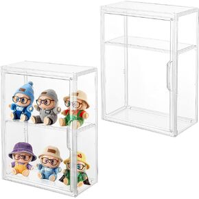 2 Pcs Clear Acrylic Display Case 3 Tier Display Shelf with 2 Movable Plates, Stackable Display Box Showcase with Magnetic Door for Action Figures in Kuwait