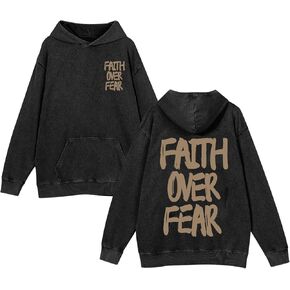 Christian Hoodies for Men Faith Over Fear Graphic Hoodie Jesus Religious Sweatshirts Vintage Acid Wash Pullover Tops in Saudi Arabia