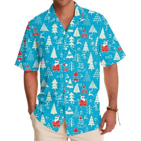 Christmas Shirt Men's Funny Santa Shirts Christmas Tree Tshirt Short Sleeve Button Down Shirts Holiday Xmas Tee Tops in Kuwait