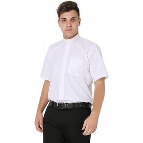قميص رجال الدين من IvyRobes بأكمام قصيرة وياقة على شكل علامة التبويب، أبيض XXXX-Large (مقاس الرقبة 17.5 بوصة) in Kuwait