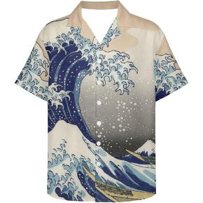 قميص GLUDEAR الرجالي Paint The Great Wave Off Kanagawa بطباعة ثلاثية الأبعاد كاجوال بأزرار سفلية in Kuwait