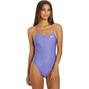 Nike Women's HydraStrong Multi Print Lace Up Tie Back One Piece Swimsuit Polarized Pink in Kuwait