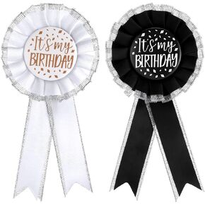 2 Pcs Birthday Button, ''IT'S MY Birthday'' Happy Birthday Pin for Men, Satin Brooch Pin Badge Button for Women Party Decorations (Black, White) in Saudi Arabia