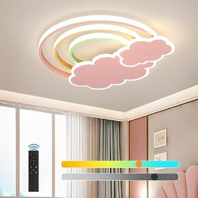 LED Pink Ceiling Light Modern Cartoon Children's Room Dimmable Ceiling Light with Remote Control Nordic Children's Room Blue Cloud Rainbow Night Light for Bedroom Baby Room Boys Girls Room in Kuwait