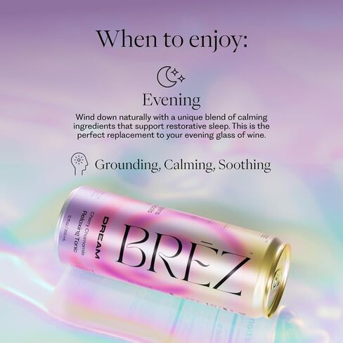 BRĒZ Dream Reishi Mushroom Drink, Non-Infused Relaxing Tonic with Reishi, Chamomile, Tart Cherry, Magnesium & L-Theanine, Vegan Adaptogen Drink for Sleep, Calm & Mood, 12 fl oz - 8 Pack in Saudi Arabia