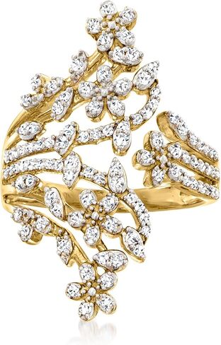 Ross-Simons 0.50 ct. t.w. Diamond Flower Bypass Ring in 18kt Gold Over Sterling in Saudi Arabia