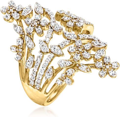 Ross-Simons 0.50 ct. t.w. Diamond Flower Bypass Ring in 18kt Gold Over Sterling in Saudi Arabia