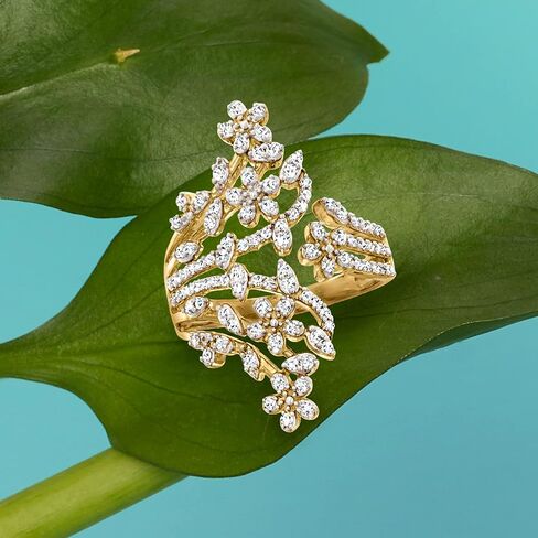 Ross-Simons 0.50 ct. t.w. Diamond Flower Bypass Ring in 18kt Gold Over Sterling in Saudi Arabia