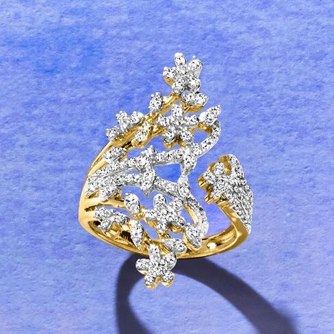 Ross-Simons 0.50 ct. t.w. Diamond Flower Bypass Ring in 18kt Gold Over Sterling in Saudi Arabia