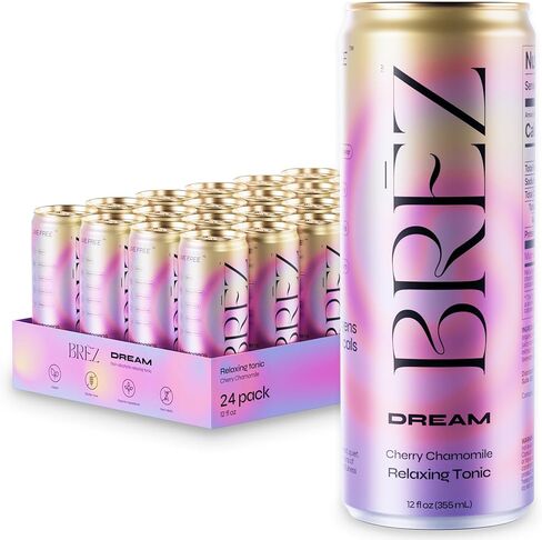 BRĒZ Dream Reishi Mushroom Drink, Non-Infused Relaxing Tonic with Reishi, Chamomile, Tart Cherry, Magnesium & L-Theanine, Vegan Adaptogen Drink for Sleep, Calm & Mood, 12 fl oz - 8 Pack in Saudi Arabia