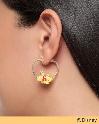 Winnie the Pooh Earrings for Women Official License, Gold-Tone Heart Hoop Earrings in Saudi Arabia