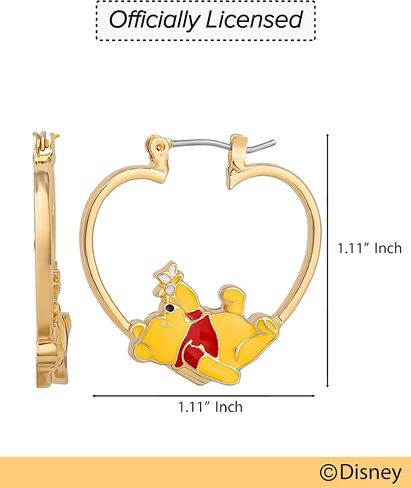 Winnie the Pooh Earrings for Women Official License, Gold-Tone Heart Hoop Earrings in Saudi Arabia