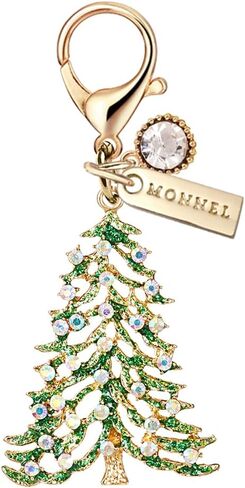 MC707 Little Crystal Christmas Tree Lobster Clasp Charm for Women with Velvet Bag (Green,1 Piece) in Saudi Arabia