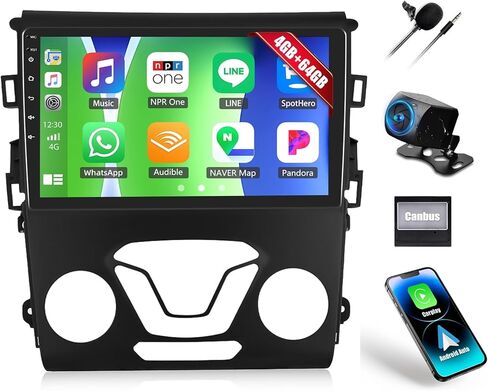 ستيريو سيارة 4G+64G 8 Core لراديو Ford Fusion 2013 2014 2015 2016 مع CarPlay اللاسلكي Android Auto 9 بوصة IPS شاشة تعمل باللمس Android 13 راديو السيارة مع بلوتوث 5.0 DSP FM GPS Navigation كاميرا احتياطية in Saudi Arabia