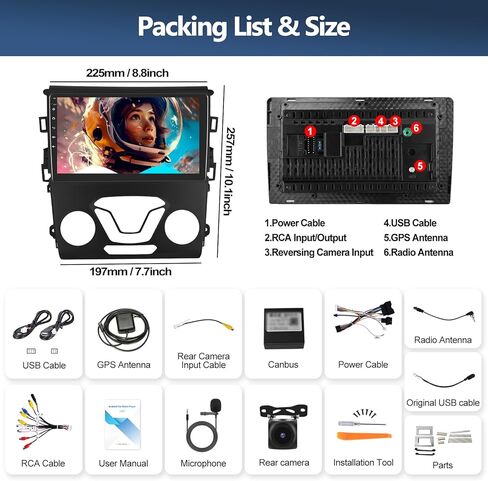 ستيريو سيارة 4G+64G 8 Core لراديو Ford Fusion 2013 2014 2015 2016 مع CarPlay اللاسلكي Android Auto 9 بوصة IPS شاشة تعمل باللمس Android 13 راديو السيارة مع بلوتوث 5.0 DSP FM GPS Navigation كاميرا احتياطية in Saudi Arabia