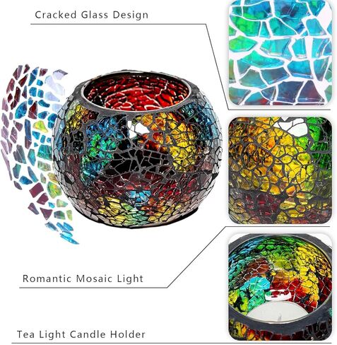 Colorful Mosaic Glass Tea Light Holders,Handmade Romantic Tealight Holders for Make Essential Oil Diffuser,Candle Lamp for Christmas, Wedding, Birthday Table Decor,Valentine's Day Gift in Saudi Arabia