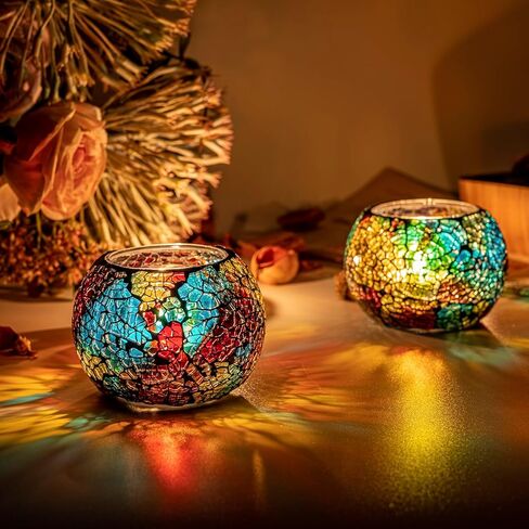 Colorful Mosaic Glass Tea Light Holders,Handmade Romantic Tealight Holders for Make Essential Oil Diffuser,Candle Lamp for Christmas, Wedding, Birthday Table Decor,Valentine's Day Gift in Saudi Arabia