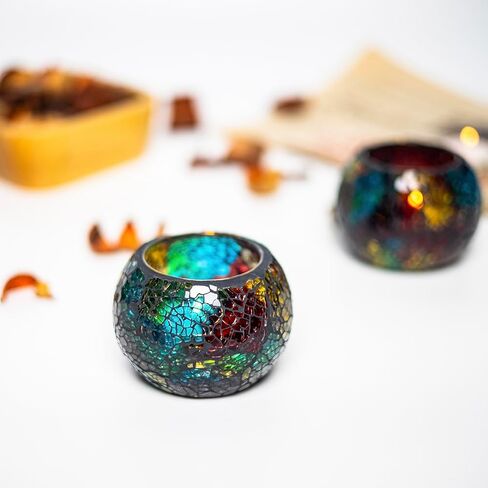 Colorful Mosaic Glass Tea Light Holders,Handmade Romantic Tealight Holders for Make Essential Oil Diffuser,Candle Lamp for Christmas, Wedding, Birthday Table Decor,Valentine's Day Gift in Saudi Arabia