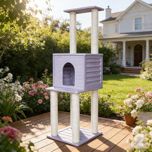 46" Indoor and Outdoor Cat Tree Tower, Cat House for Outdoor Cats, Weatherproof Cat Condo with Scratching Posts in Kuwait