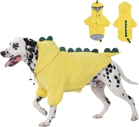 LovinPet Dog Warm Coat with Hood – Medium & Large Dinosaur Hoodie Winter Jacket for Cold Weather, Yellow & Green Coat for Large Dogs, XXXL in Kuwait