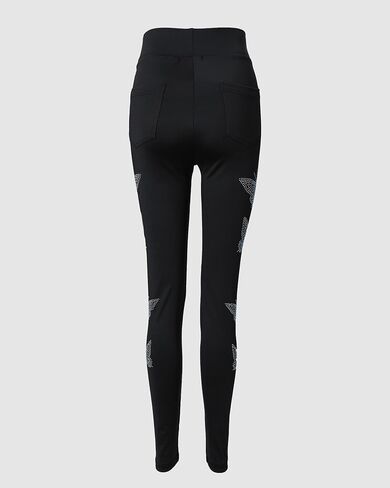 High Waisted Leggings for Womens Rhinestone Butterfly Decor Tummy Control Stretchy Slim Fit Causal Workout Yoga Activewear in Saudi Arabia