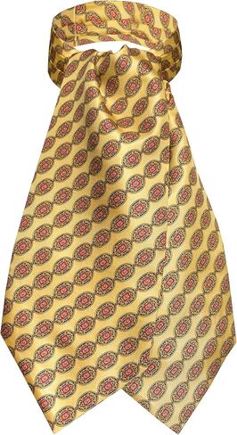 Made in Italy Men's Gold Yellow Paisley Pattern Self Cravat Ascot Tie, 100% Silk - No Duties and Customs in Saudi Arabia