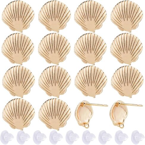 SUNNYCLUE 1 Box 16Pcs Real 18K Gold Plated Stud Earrings Cowrie Shell Earring Studs with Loop 20Pcs Plastic Ear Backs Stud Earring Findings for Jewelry Making Earrings Supplies DIY Craft Handmade in Kuwait