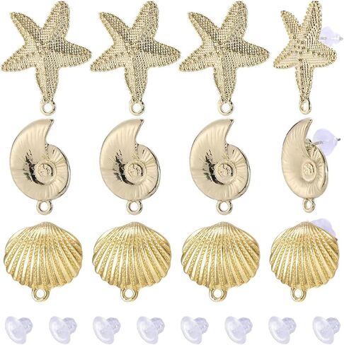 SUNNYCLUE 1 Box 16Pcs Real 18K Gold Plated Stud Earrings Cowrie Shell Earring Studs with Loop 20Pcs Plastic Ear Backs Stud Earring Findings for Jewelry Making Earrings Supplies DIY Craft Handmade in Kuwait